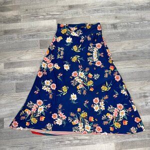 Robert Louis NWT blue floral knit maxi skirt tie belt size large I12